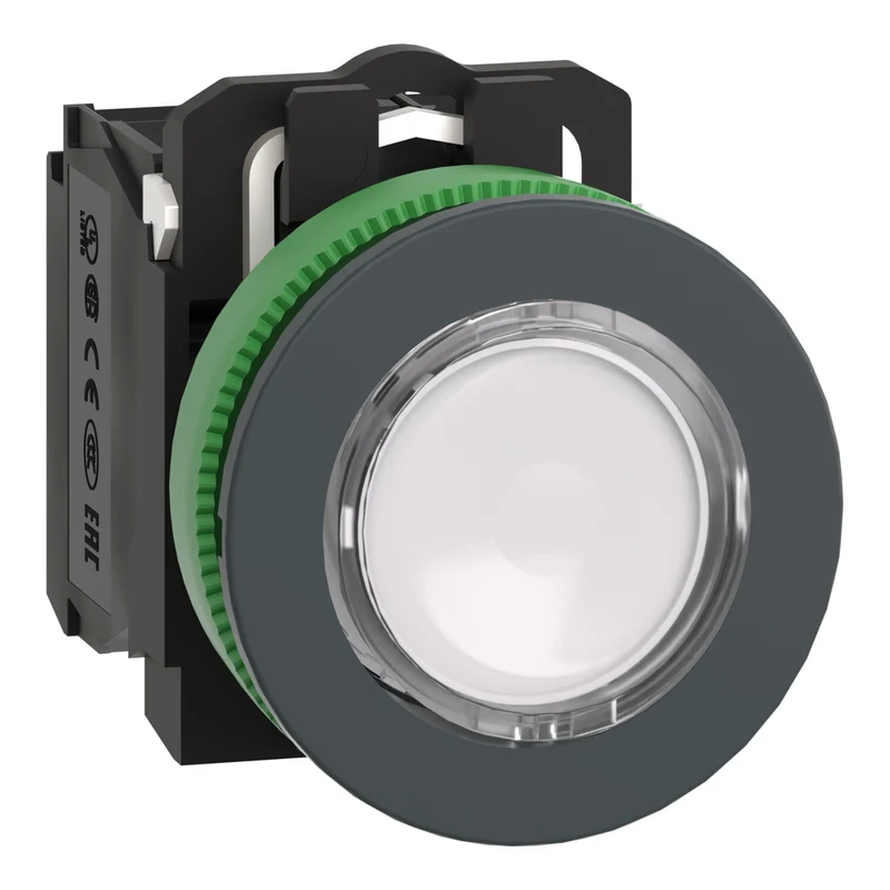 Illuminated Push Button, Harmony XB5, White, 30mm, Universal LED, 1NO + 1NC, 24V AC DC