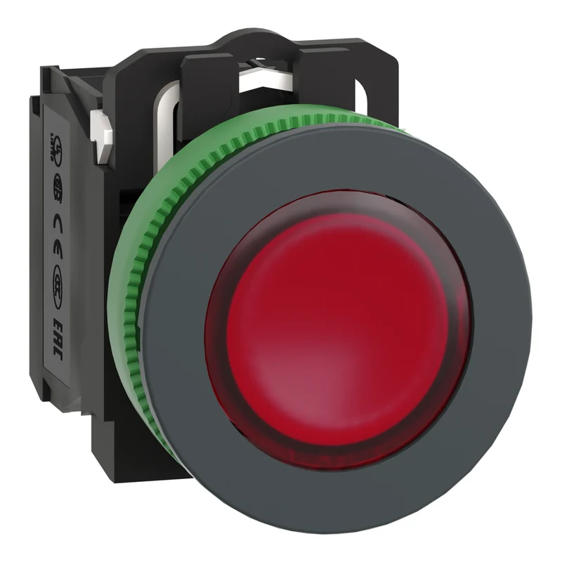 Illuminated Push Button, Harmony XB5, Red, 30mm, Universal LED, 1NO + 1NC, 110...120V AC