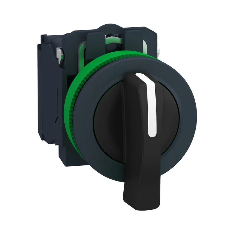 Selector Switch Flush Mounted, Harmony XB5, Plastic, Black, 30mm, Long Handle, 2 Positions, Stay Put, 1NO