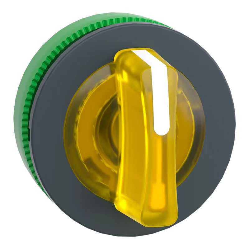 Head For Illuminated Selector Switch, Harmony XB5, Plastic, Yellow Handle, Universal LED, 3 Positions, To Center