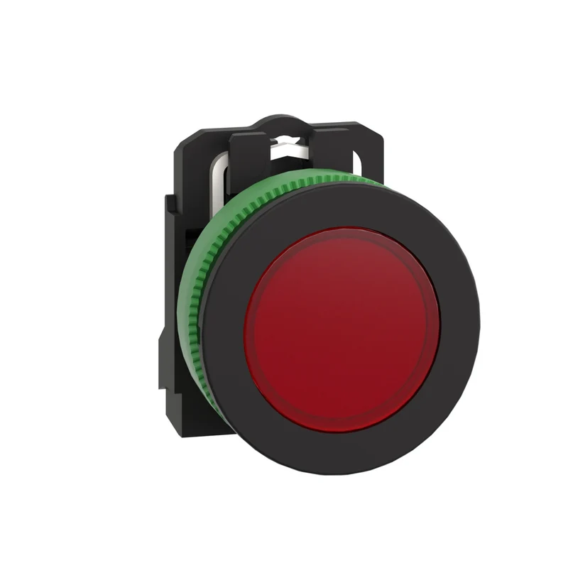 Pilot Light, Harmony XB5, Grey Plastic, Red Flush Mounted, 30mm, Universal LED, Plain Lens, 110...120V AC