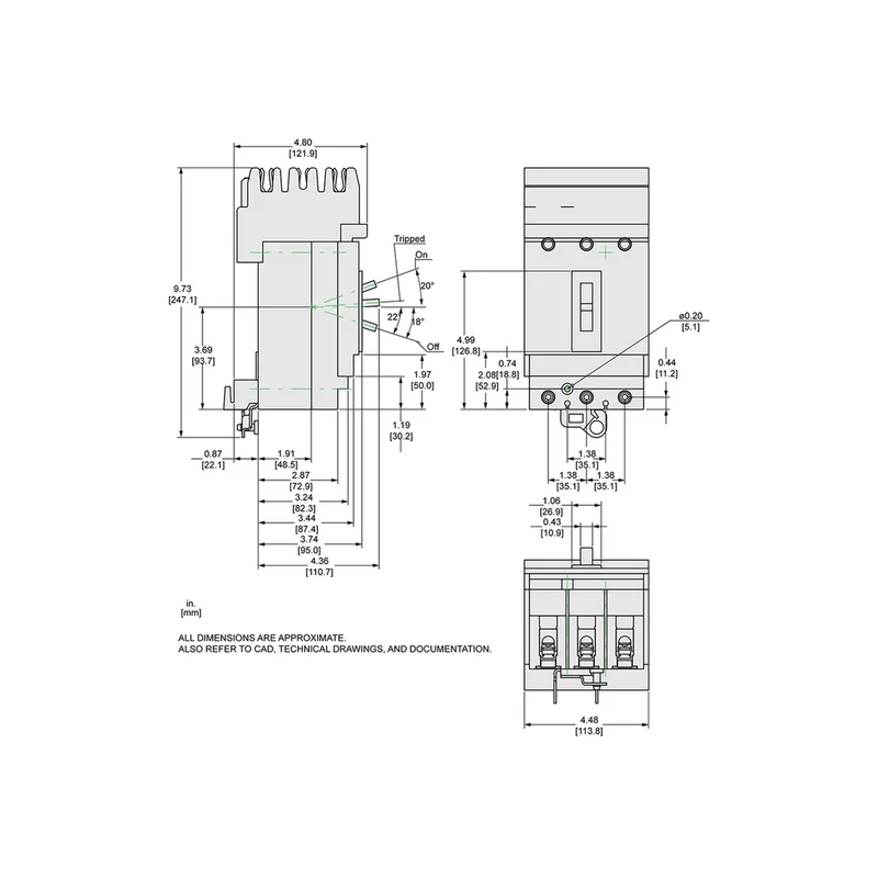 Circuit Breaker, PowerPacT H, 150A, 3 Pole, 600VAC, 100kA, I-Line, Micrologic 5.2A, 80%, ABC