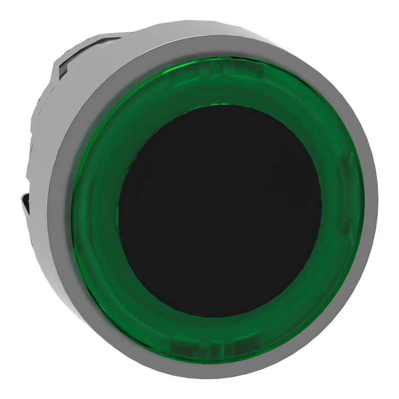 Head For Illuminated Push Button, Harmony XB4, Metal, Green Flush, 22mm, Universal LED, Spring Return, Illuminated Ring