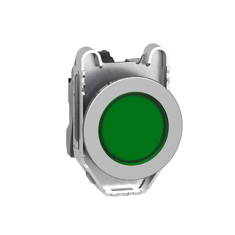 Pilot Light, Harmony XB4,Metal, Green Flush Mounted, 30mm, Universal LED, Plain Lens, 110...120V AC