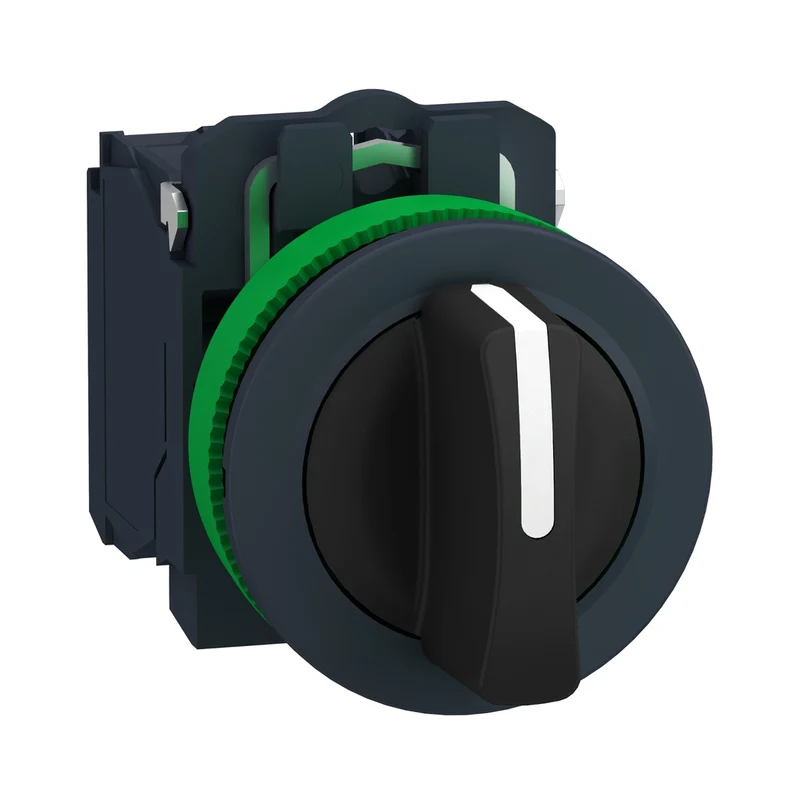 Selector Switch Flush Mounted, Harmony XB5, Plastic, Black, 30mm, 3 Positions, Stay Put, 2 NO