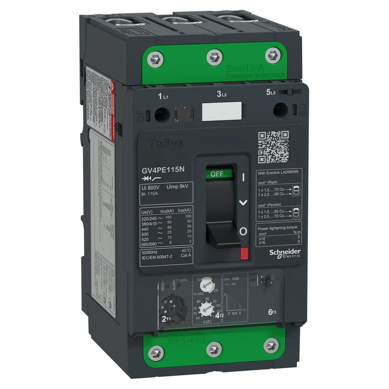 Motor Circuit Breaker, TeSys GV4, 3P, 115A, Icu 50kA, Thermal Magnetic, Everlink Terminals