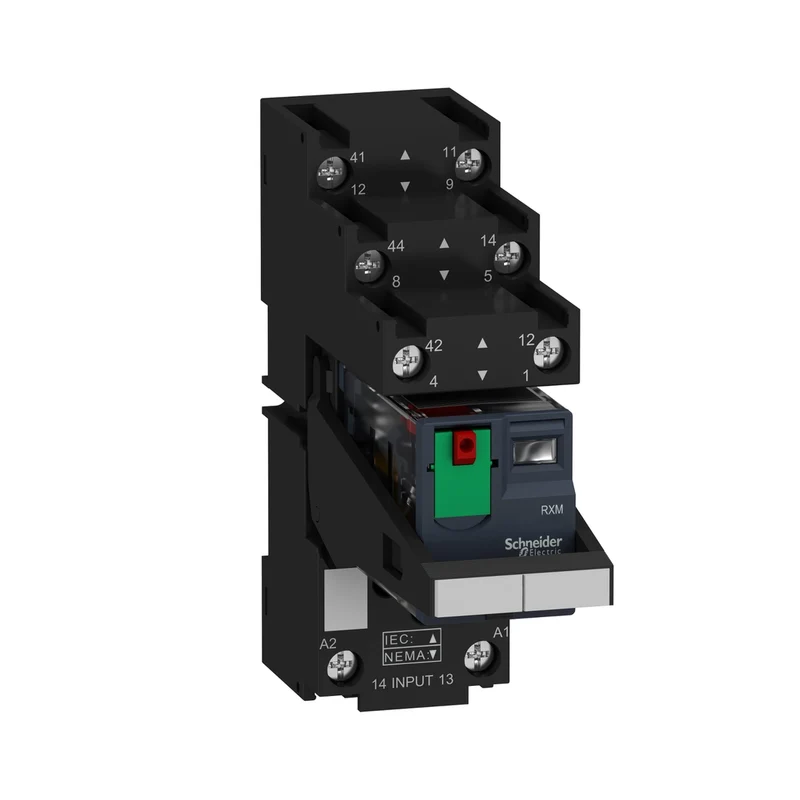 Miniature, Harmony Electromechanical Relays, 12A, 2CO, With LED, With Lockable Test Button, Separate Terminals Socket, 230V AC