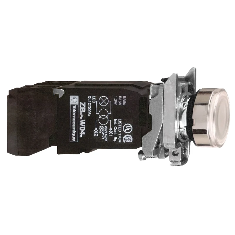 Illuminated Push Button, Harmony XB4, White Flush, 22mm, Spring Return, 1NO + 1NC, 110...120V