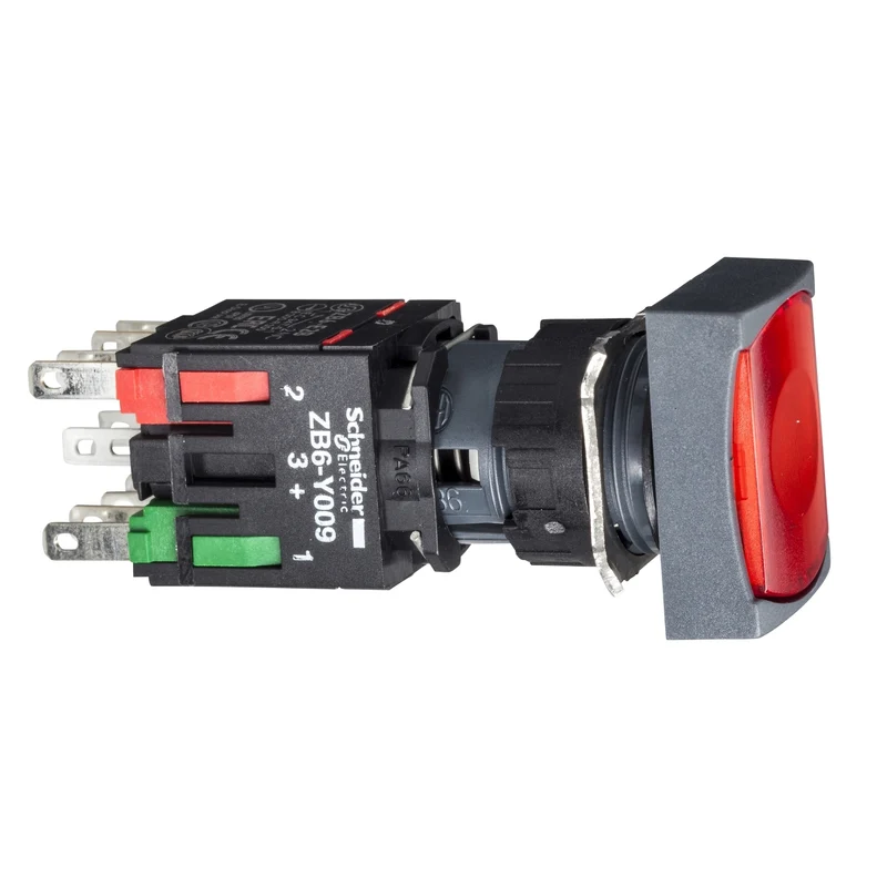 Complete Illuminated Push Button, Harmony XB6, Red Rectangular Flush, 16mm, Latching 1NC 12...24V