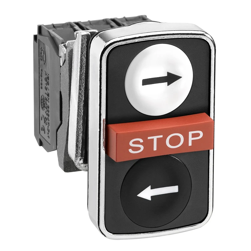 Triple Headed Push Button, Harmony XB4, White Flush, Red Projecting, Black Flush Pushbutton, 22mm, Spring Return, 1NO + 1NC