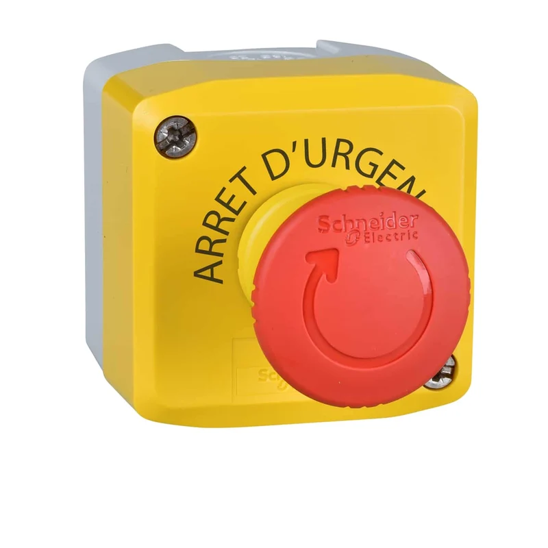 Control Station, Harmony XALK, Plastic, Yellow Lid, 1 Red Mushroom 40mm, Turn To Release, 1NC With Monitoring, Unmarked, UL/CSA Certified