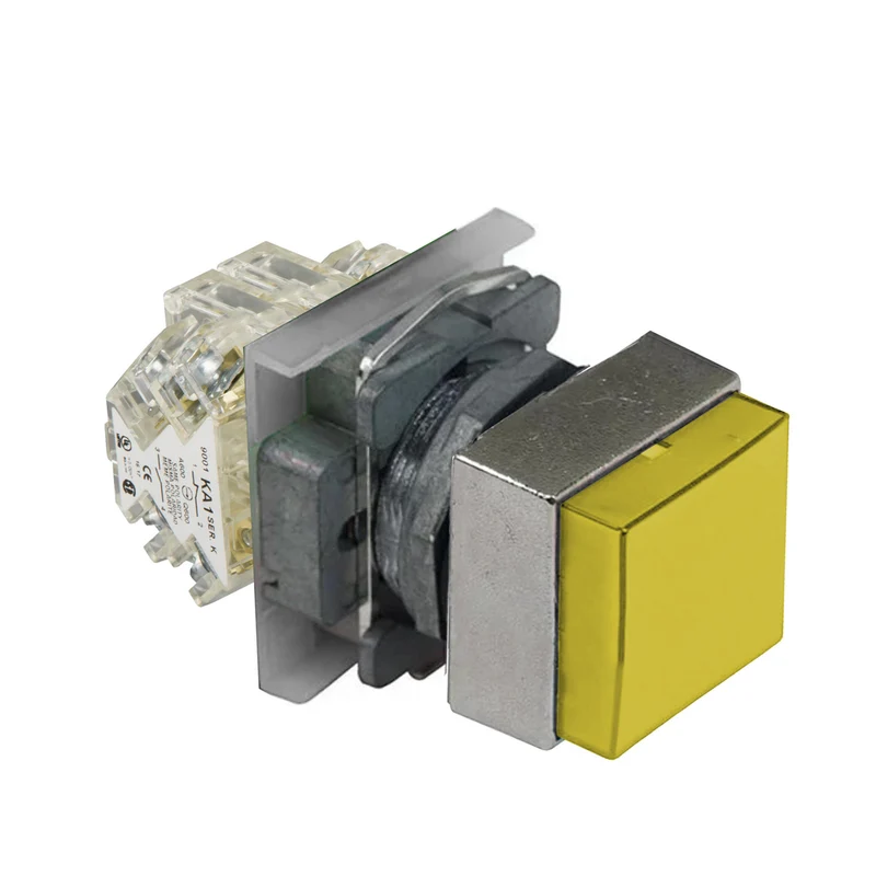 Push Button, Harmony 9001K, Non Illuminated, Amber, 30mm, Square Head, Blank Legend, 2 C/O