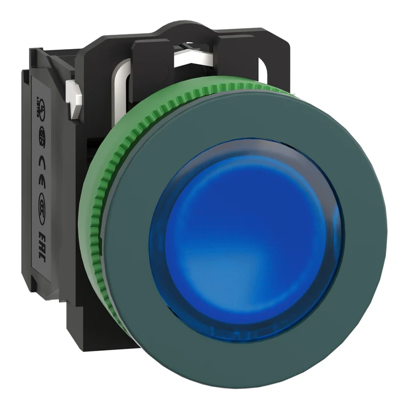 Illuminated Push Button, Harmony XB5, Blue, 30mm, Universal LED, 1NO + 1NC, 230...240V AC