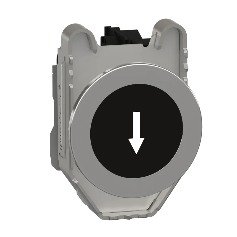 Push Button Flush Mounted, Harmony XB4, Metal, Black, 30mm, Spring Return, Marked DOWN ARROW, 1NO