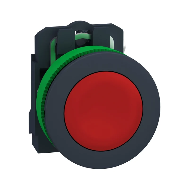Push Button Flush Mounted, Harmony XB5, Plastic, Red, 30mm, Spring Return, Unmarked, 1NC