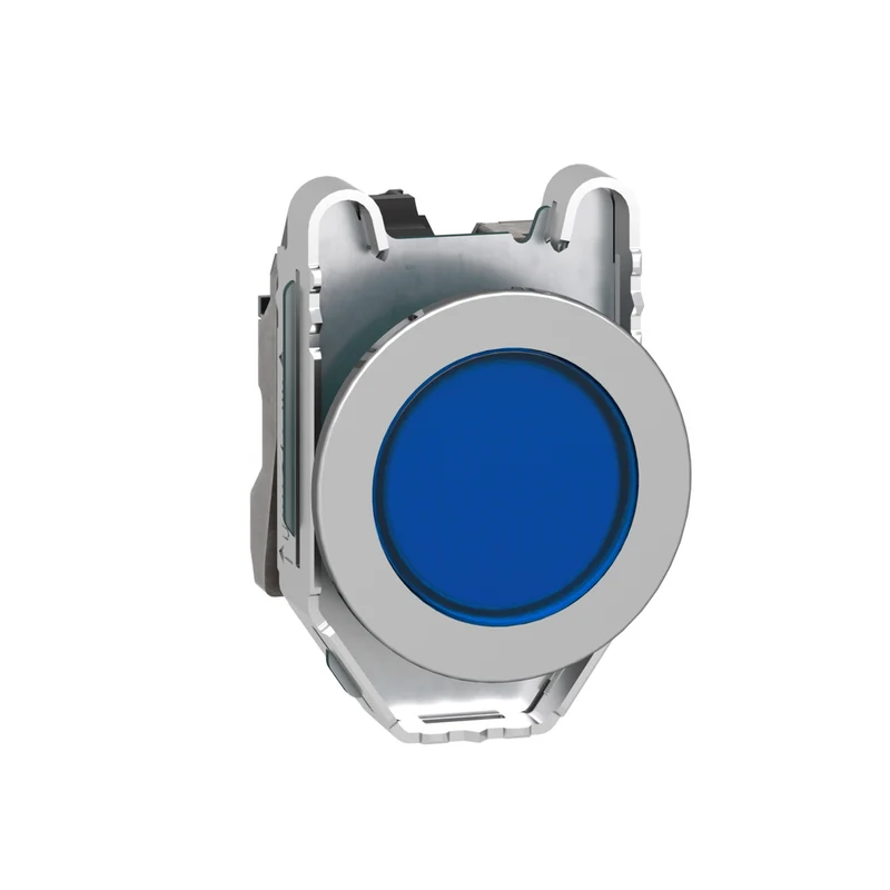 Pilot Light, Harmony XB4,Metal, Blue Flush Mounted, 30mm, Universal LED, Plain Lens, 24V AC DC