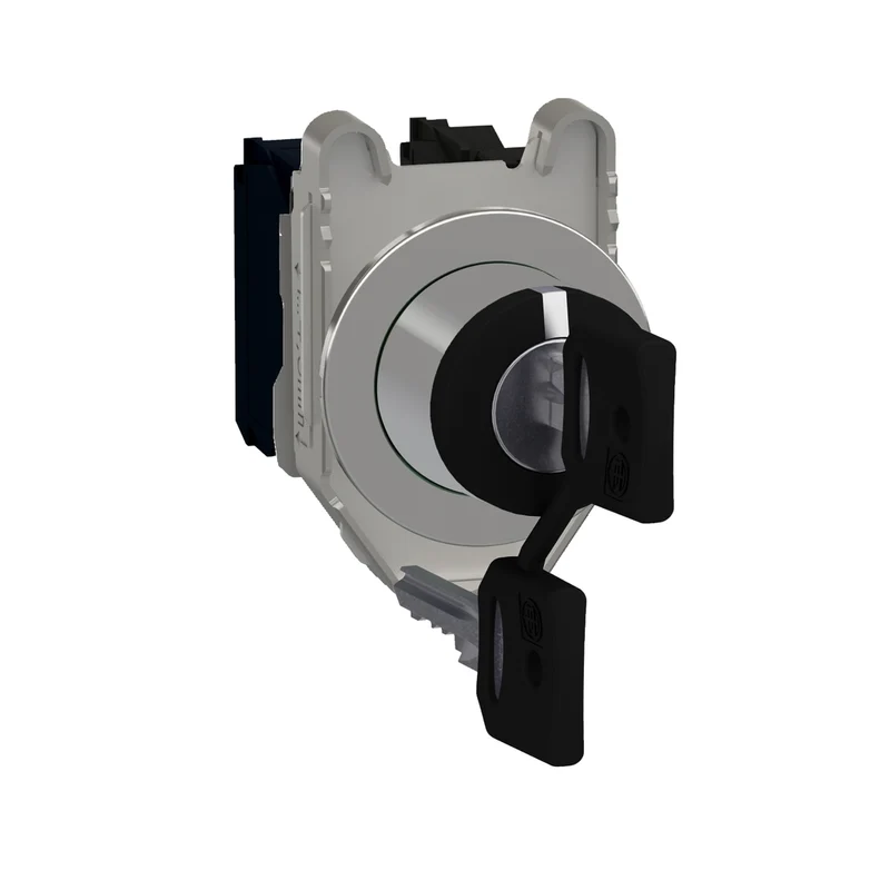 Selector Switch, Harmony XB4, Black, Flush Mounted, 30mm, 3 Positions, Key 520E, Spring Return, 2NO