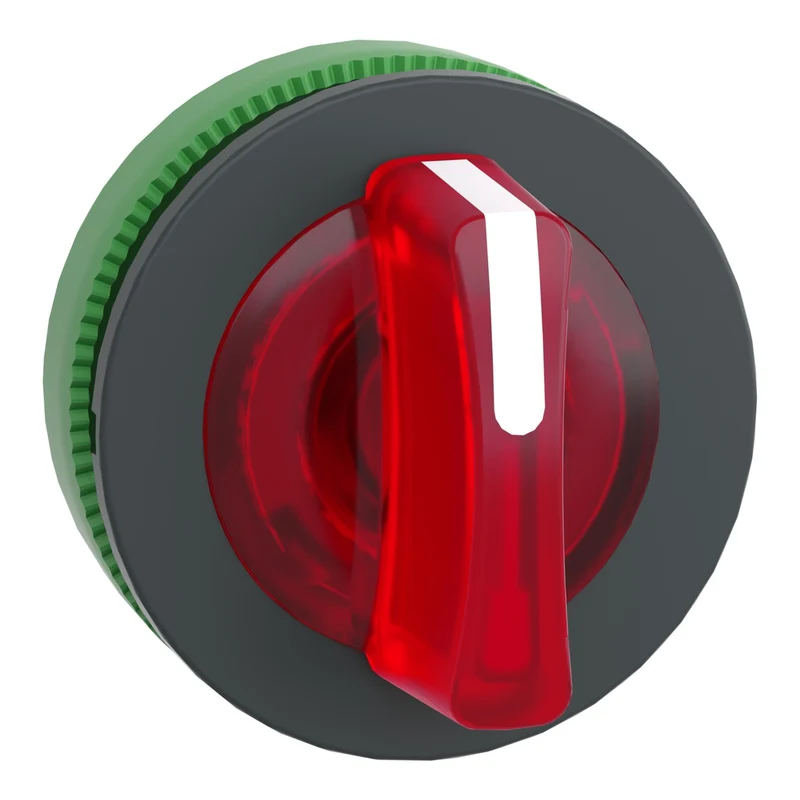 Head For Illuminated Selector Switch, Harmony XB5, Plastic, Red Handle, Universal LED, 3 Positions, To Center