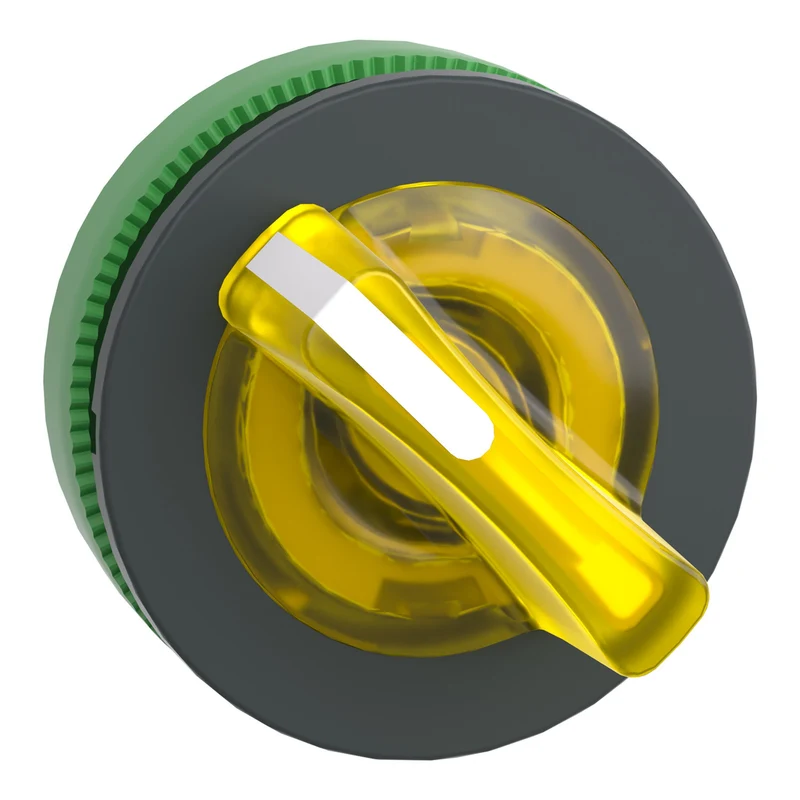 Head For Illuminated Selector Switch, Harmony XB5, Plastic, Yellow Handle, Universal LED, 2 Positions, Stay Put
