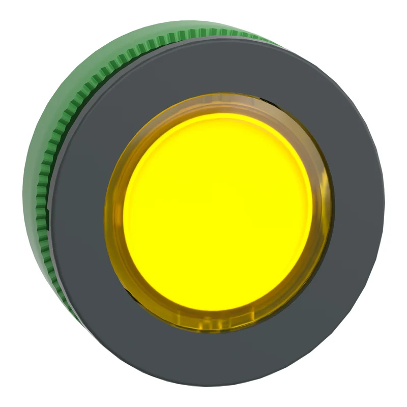 Head For Illuminated Push Button, Harmony XB5, Plastic, Yellow Flush Mounted, 30mm, Universal LED, Push-Push, Unmarked