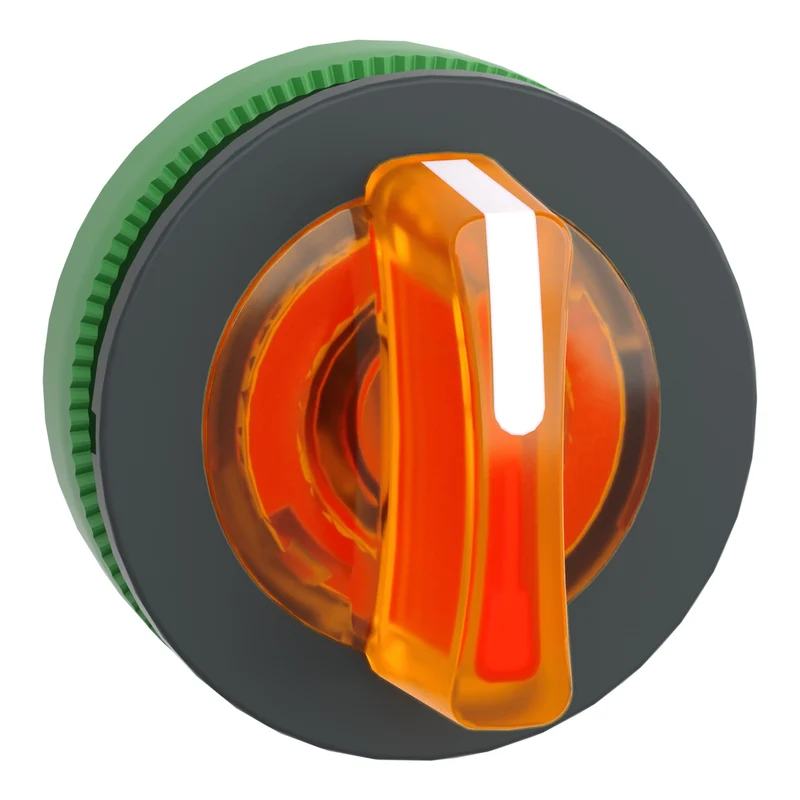 Head For Illuminated Selector Switch, Harmony XB5, Plastic, Orange Handle, Universal LED, 3 Positions, To Center