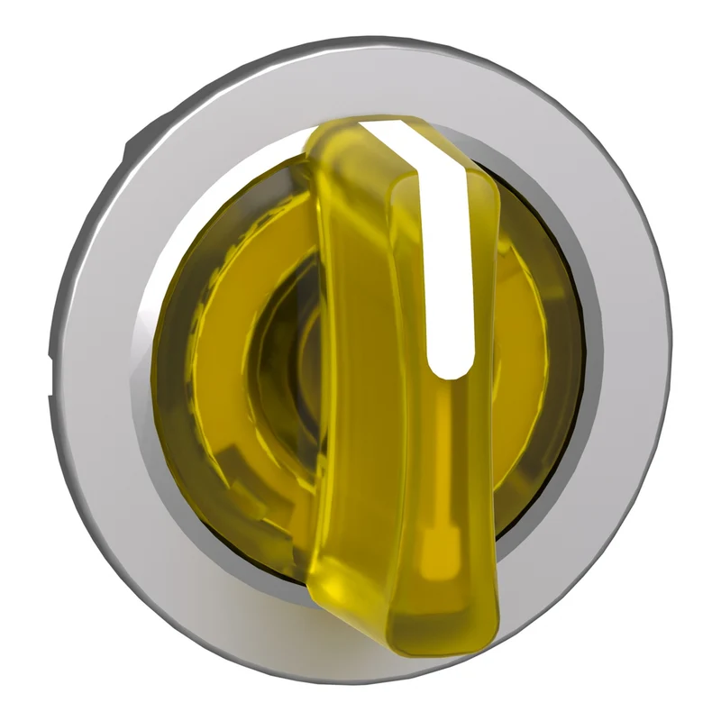 Head For Illuminated Selector Switch, Harmony XB4, Metal, Yellow Handle, 30mm, Universal LED, 3 Positions, Left To Center