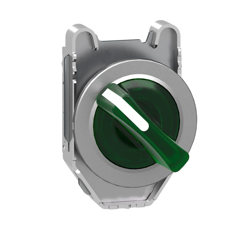 Head For Illuminated Selector Switch, Harmony XB4, Metal, Green Handle, Flush Mounted, 30mm, Universal LED, 2 Positions