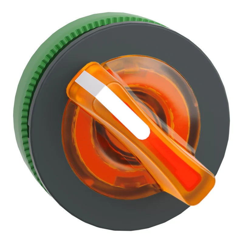 Head For Illuminated Selector Switch, Harmony XB5, Plastic, Orange Handle, Universal LED, 2 Positions, Spring Return
