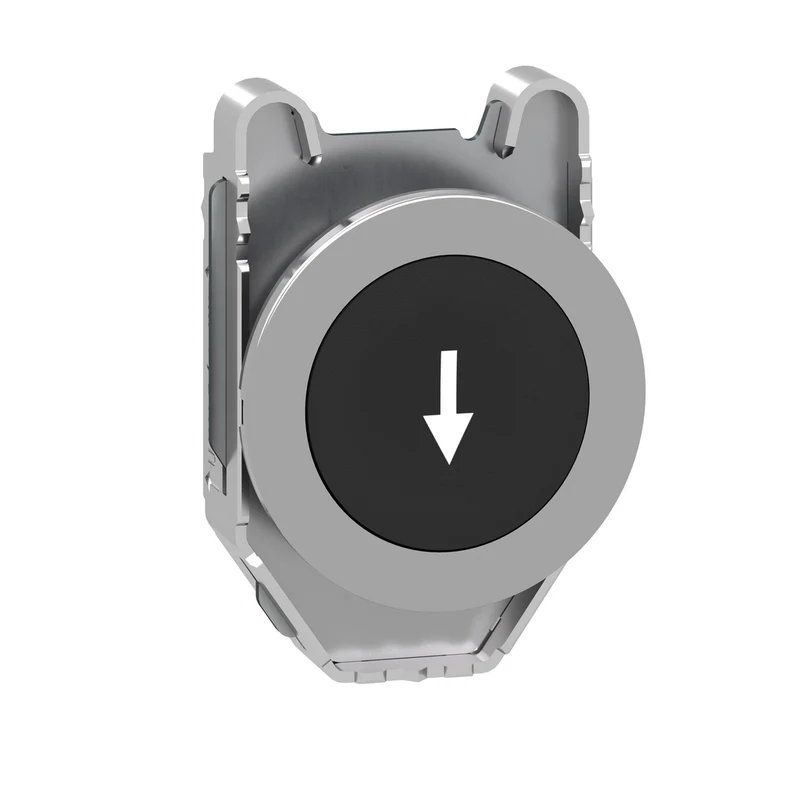 Flush Mounted Push Button Head, Harmony XB4, Metal, Black, 30mm, Spring Return, Marked DOWN ARROW