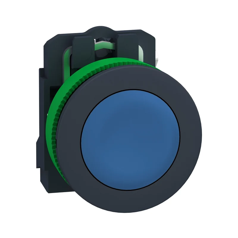Push Button Flush Mounted, Harmony XB5, Plastic, Blue, 30mm, Spring Return, Unmarked, 1NO