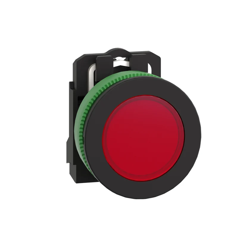 Pilot Light, Harmony XB5, Grey Plastic, Red Flush Mounted, 30mm, Universal LED, Plain Lens, 24V AC DC
