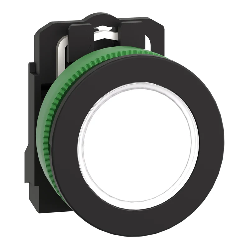 Pilot Light, Harmony XB5, Grey Plastic, White Flush Mounted, 30mm, Universal LED, Plain Lens, 24V AC DC