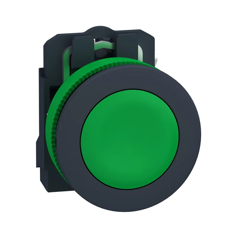 Push Button Flush Mounted, Harmony XB5, Plastic, Green, 30mm, Spring Return, Unmarked, 1NO