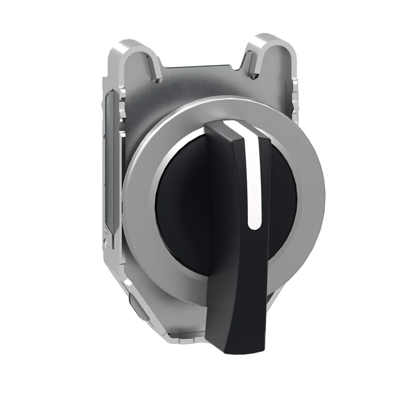 Head For Selector Switch, Harmony XB4, Black Long Handle, Flush, 30mm, 3 Positions, Spring Return