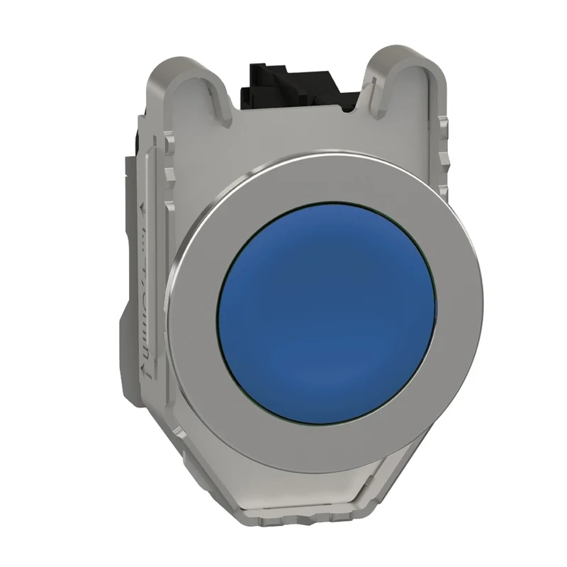 Push Button Flush Mounted, Harmony XB4, Metal, Blue, 30mm, Spring Return, Unmarked, 1NC
