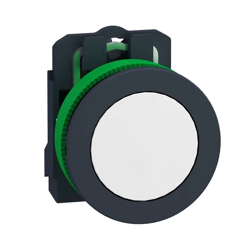 Push Button Flush Mounted, Harmony XB5, Plastic, White, 30mm, Spring Return, Unmarked, 1NO