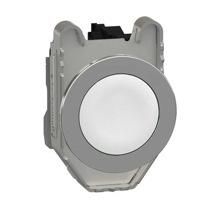 Push Button Flush Mounted, Harmony XB4, Metal, White, 30mm, Spring Return, Unmarked, 1NO