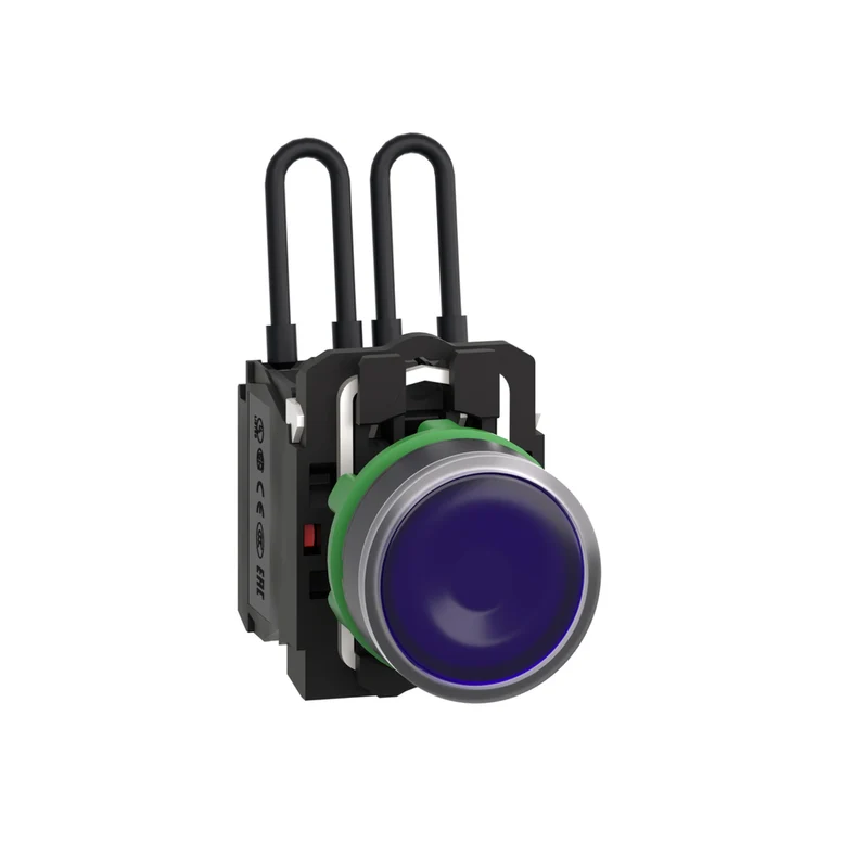 Push To Test Pilot Light, Harmony XB5, Universal LED, Blue, Plastic, 22mm, 110...120V