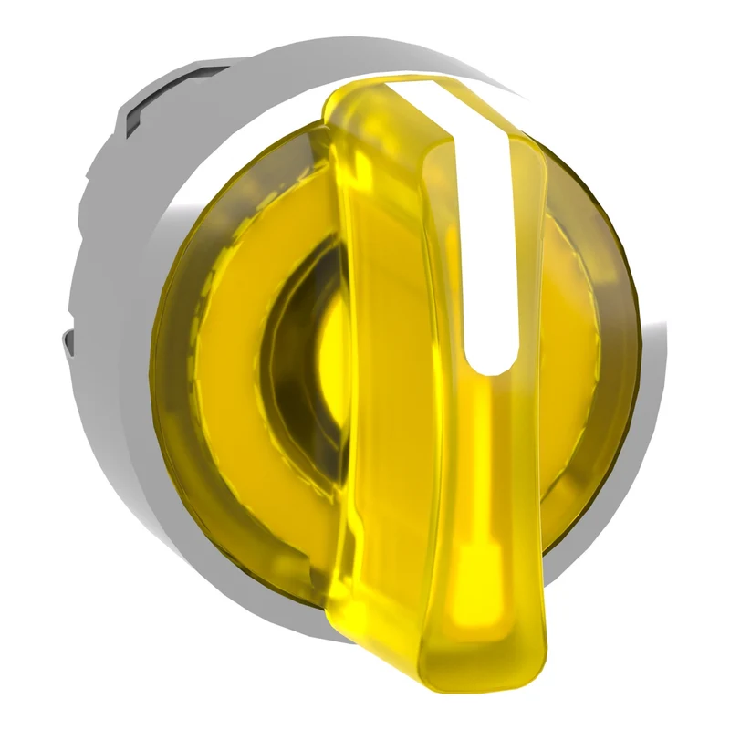Head For Illuminated Selector Switch, Harmony XB4, Metal, Yellow Handle, 22mm, Universal LED, 3 Positions, To Center