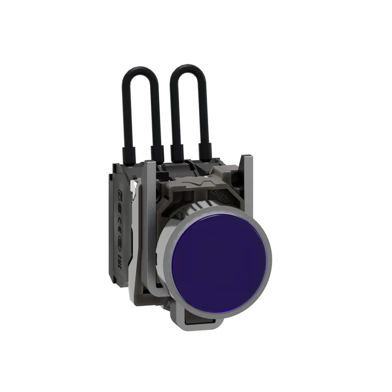 Push-To-Test Pilot Light, Harmony XB4, Metal, Blue, Universal LED, Screw Clamp Terminals, 110...120V