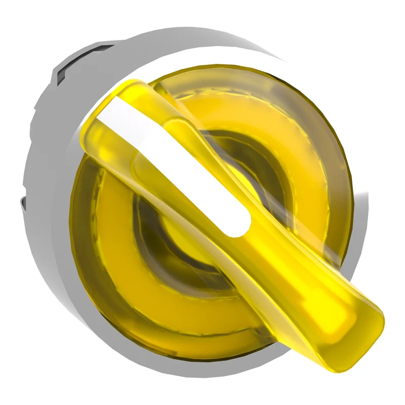 Head For Illuminated Selector Switch, Harmony XB4, Metal, Yellow Handle, 22mm, Universal LED, 2 Positions, Stay Put