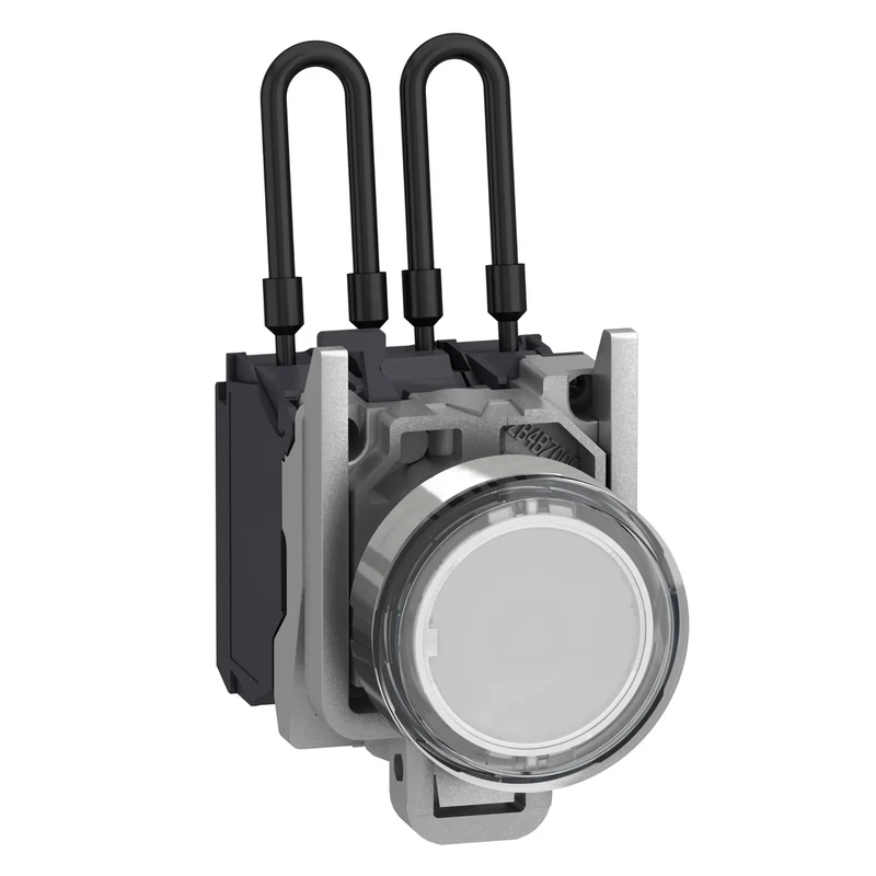 Push-To-Test Pilot Light, Harmony XB4, Metal, White, Universal LED, Screw Clamp Terminals, 110...120V