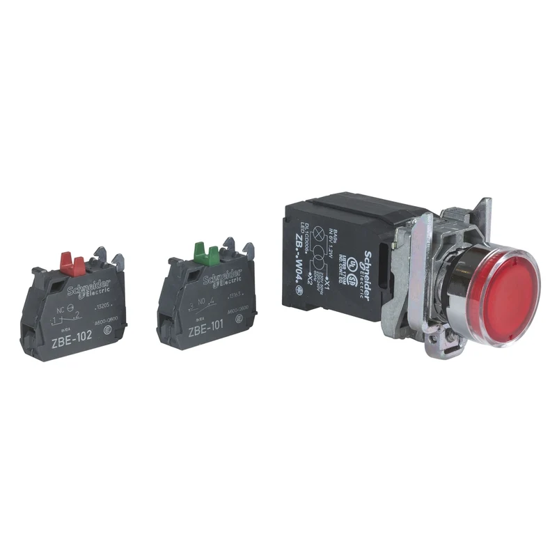 Illuminated Push Button, Harmony XB4, Red, 22mm, Spring Return, 1NO+1NC, 220...240 V