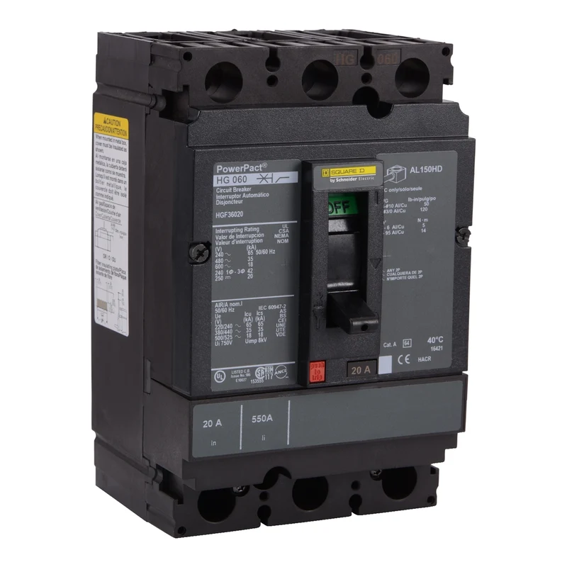 Circuit Breaker, PowerPacT H, 110A, 3 Pole, 600VAC, 18kA, Busbar, Thermal Magnetic, 80%