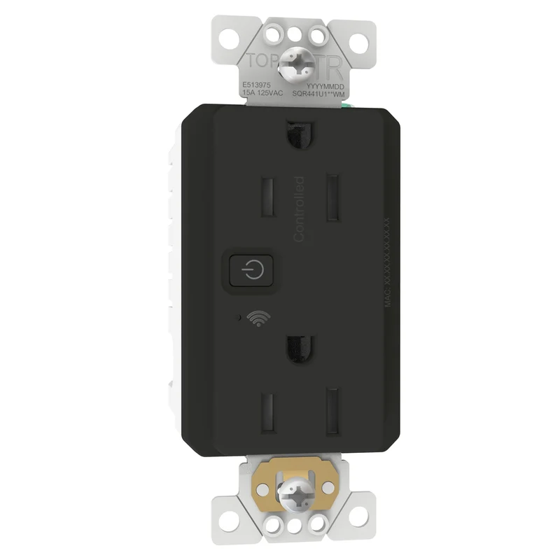 Receptacle, X Series, 15A, Decorator, WiFi, Matter, Black
