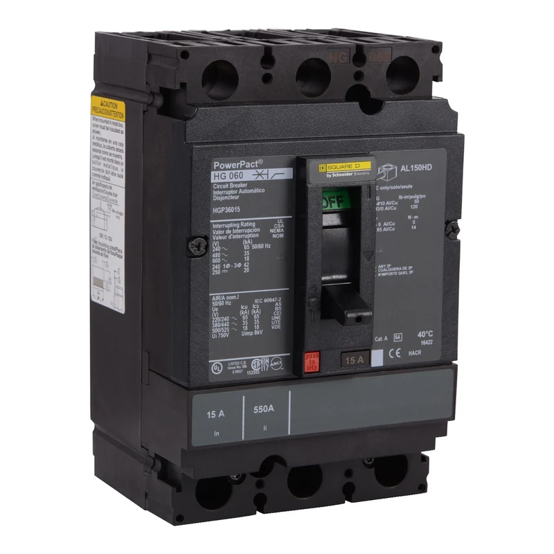 Circuit Breaker, PowerPacT H, 70A, 3 Pole, 600VAC, 18kA, Lugs, Thermal Magnetic, 80%