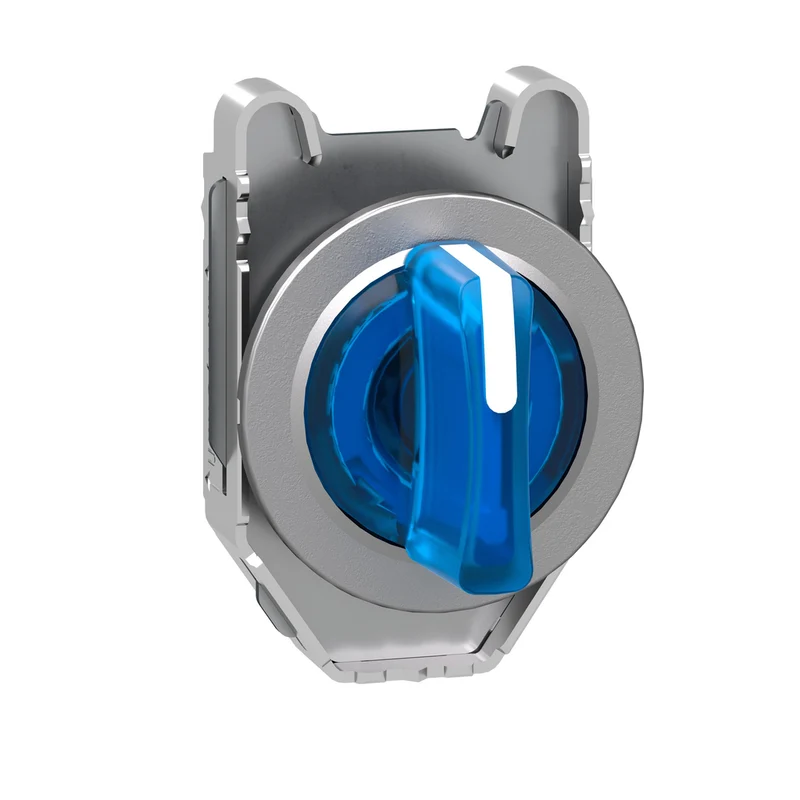 Head For Illuminated Selector Switch, Harmony XB4, Metal, Blue Handle, Flush Mounted, 30mm, Universal LED, 3 Positions