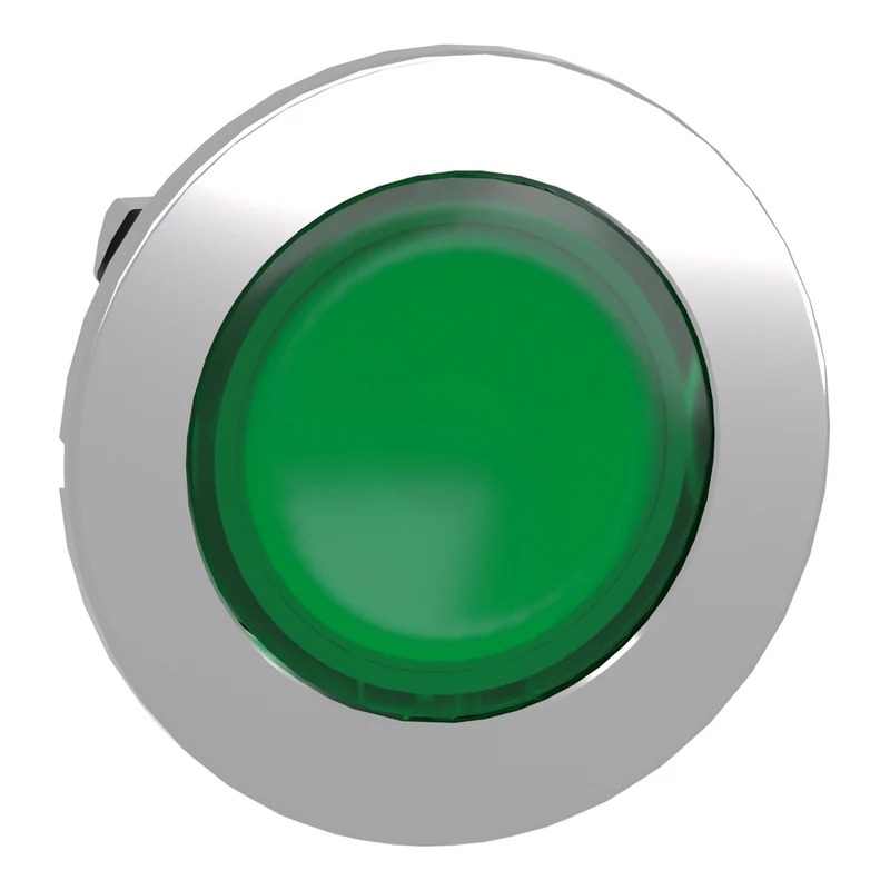 Head For Illuminated Push Button, Harmony XB4, Metal, Green Flush Mounted, 30mm, Universal LED, Unmarked