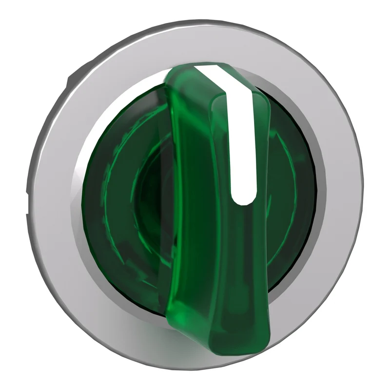 Head For Illuminated Selector Switch, Harmony XB4, Metal, Green Handle, 30mm, Universal LED, 3 Positions, Left To Center