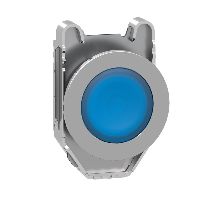 Head For Illuminated Push Button, Harmony XB4, Metal, Blue Flush, 30mm, Spring Return, Universal LED, Unmarked